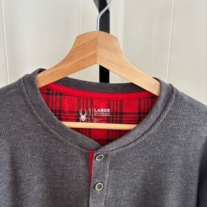 Spyder Loungewear Shirt Mens L Xtra Slim Gray Thermal Waffle Henley Long Slv NWT